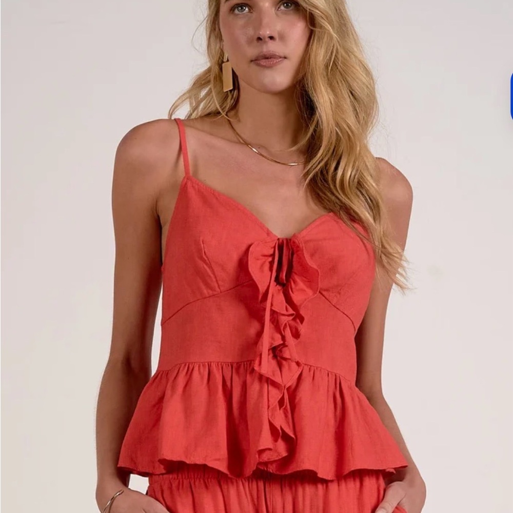 Elan Coral Ruffle-Front Spaghetti Strap Camisole